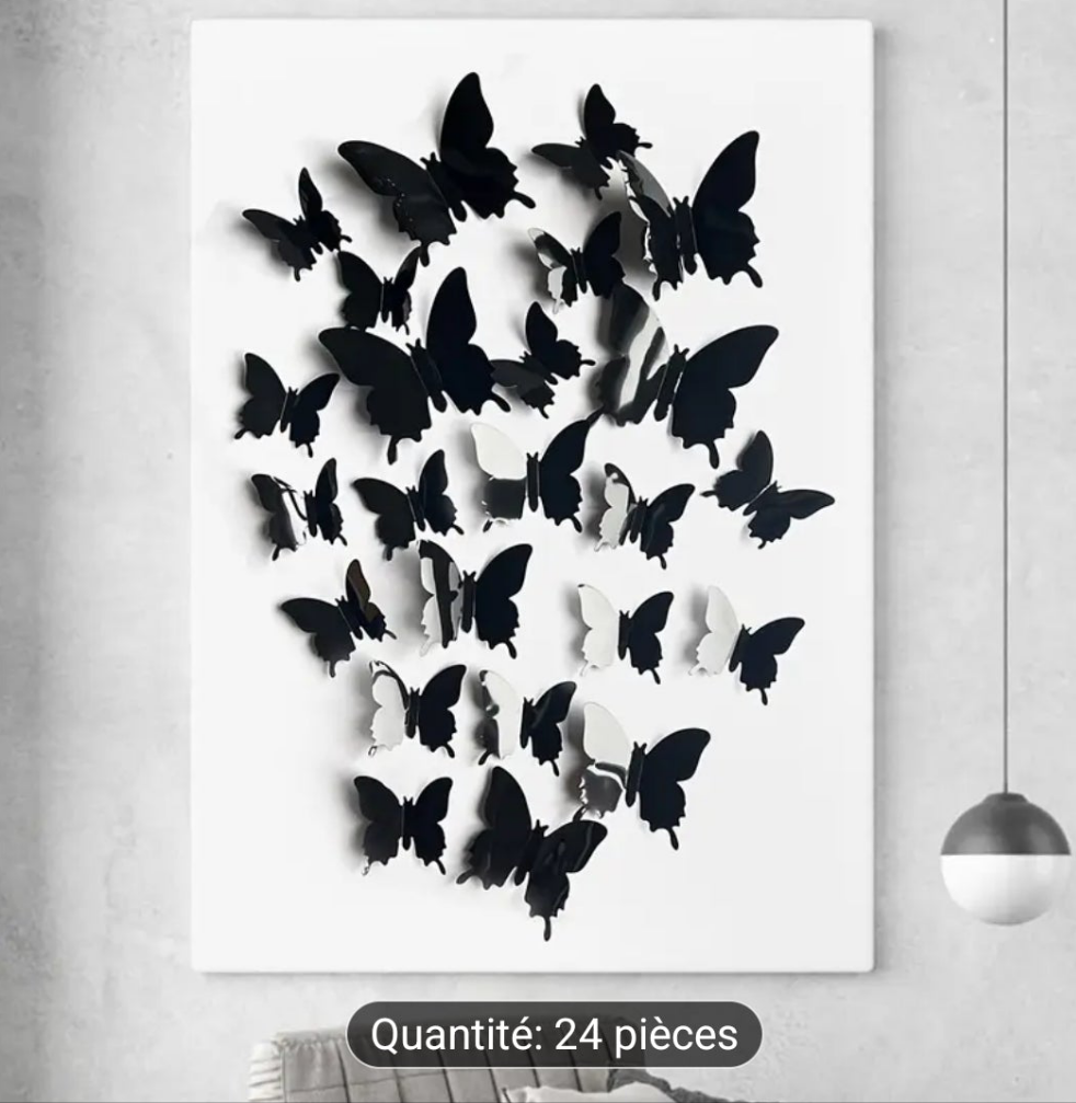 24 Papillons noirs autocollant élégant pour la maison , chambre, salon et autres...