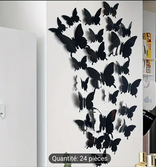 24 Papillons noirs autocollant élégant pour la maison , chambre, salon et autres...