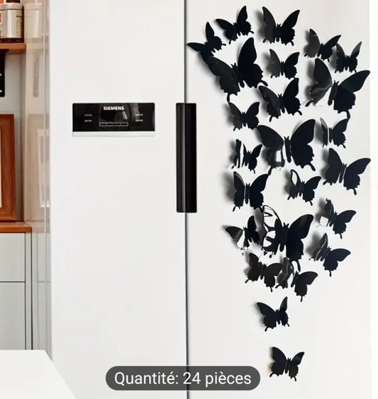 24 Papillons noirs autocollant élégant pour la maison , chambre, salon et autres...