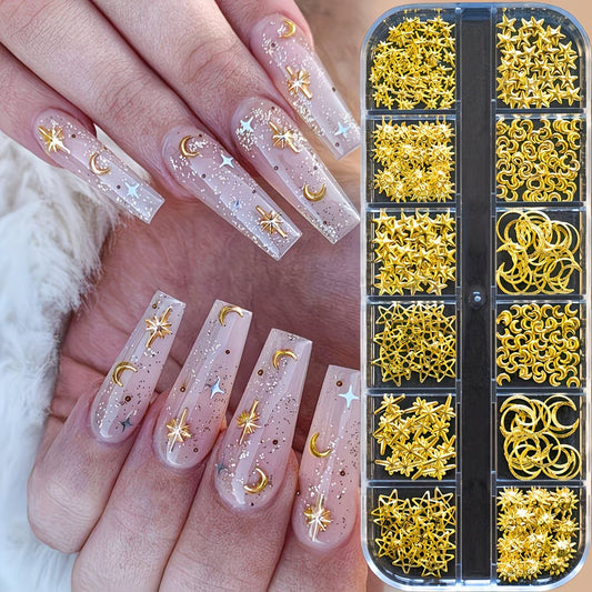 Décoration d’ongles 3D – Paillettes & rivets dorés