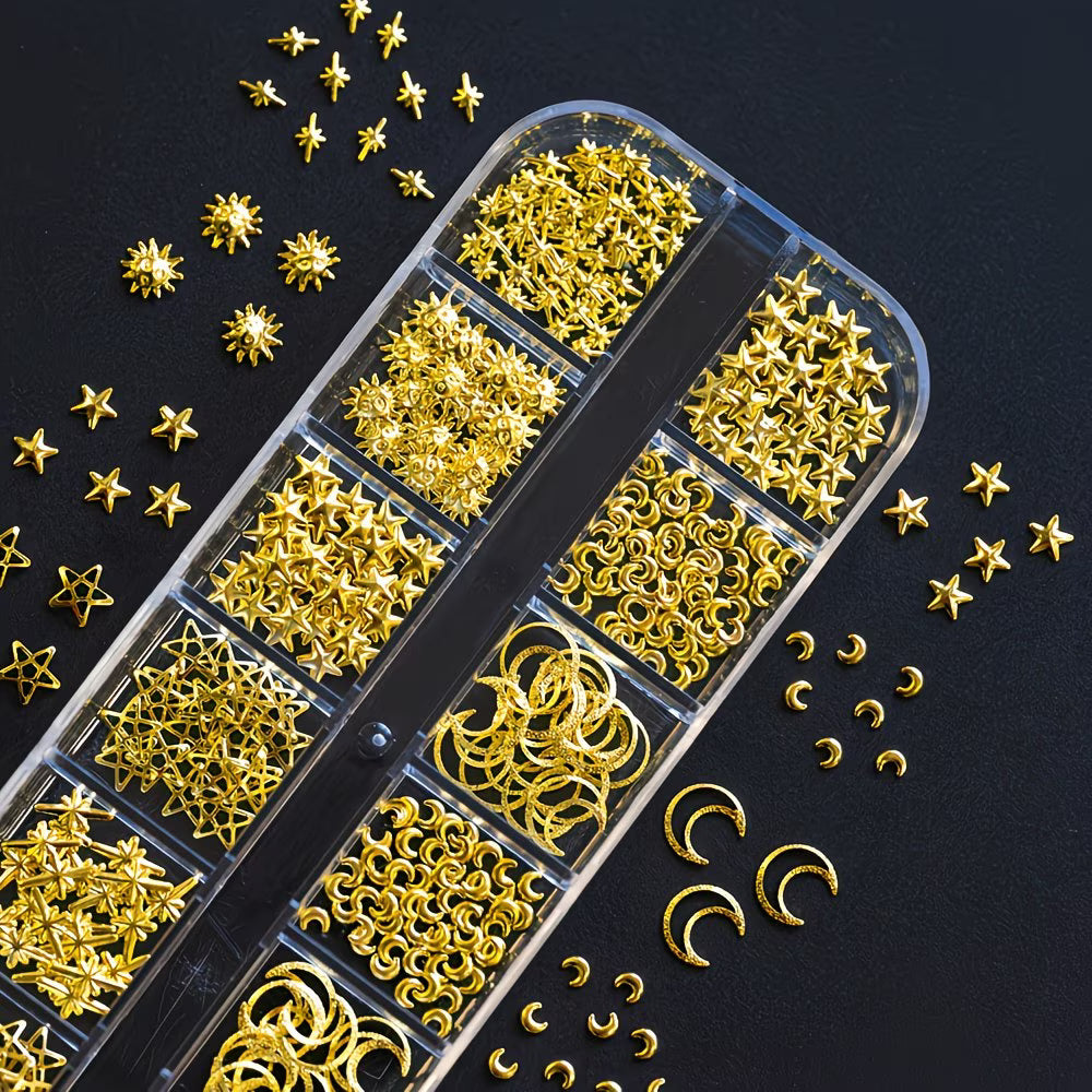 Décoration d’ongles 3D – Paillettes & rivets dorés