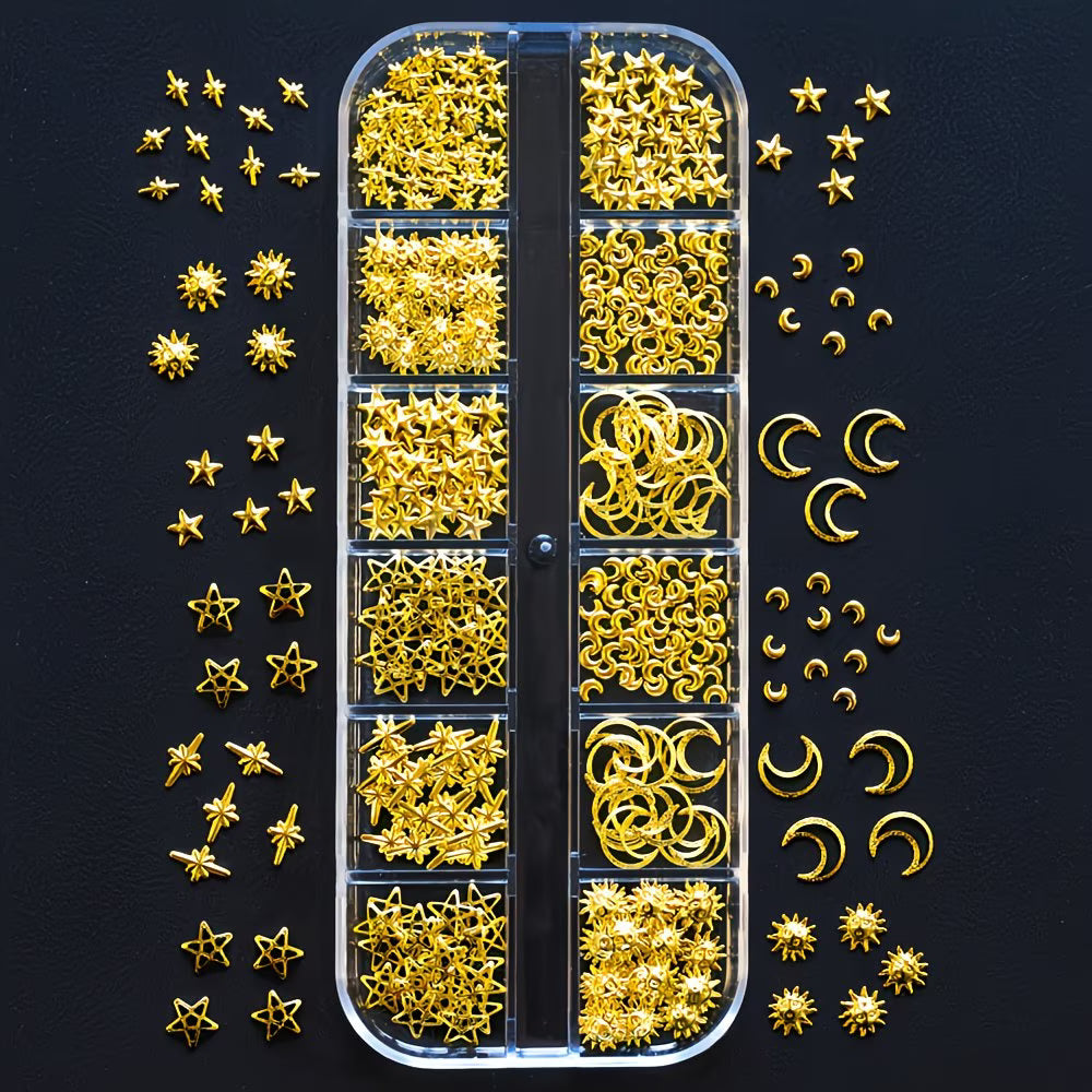 Décoration d’ongles 3D – Paillettes & rivets dorés