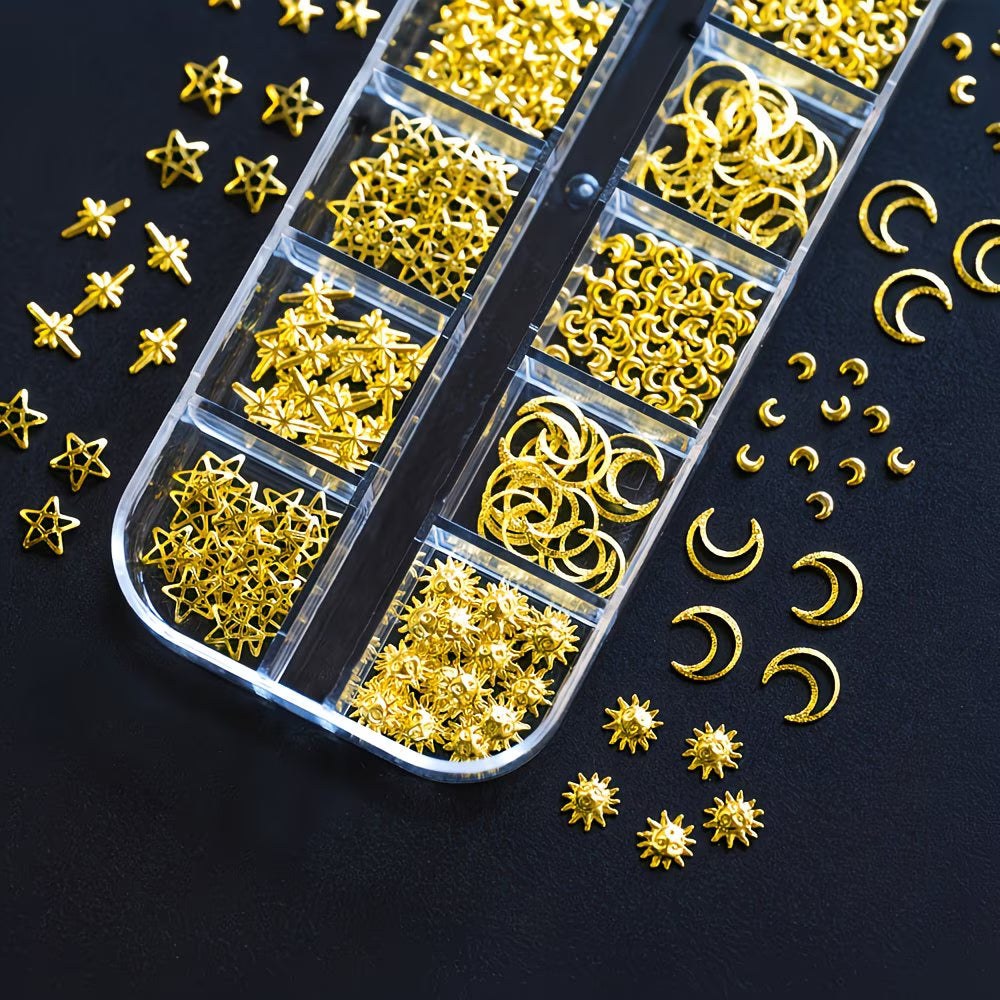 Décoration d’ongles 3D – Paillettes & rivets dorés