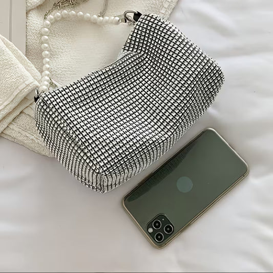 1pc Sac Bandoulière pour Femme avec Strass et Ornementations - Noir avec Sangle de Chaîne Réglable, Sac à Épaule/Multi-Usage pour Occasions, Décontractées et Formelles, Petit Sac Bandoulière