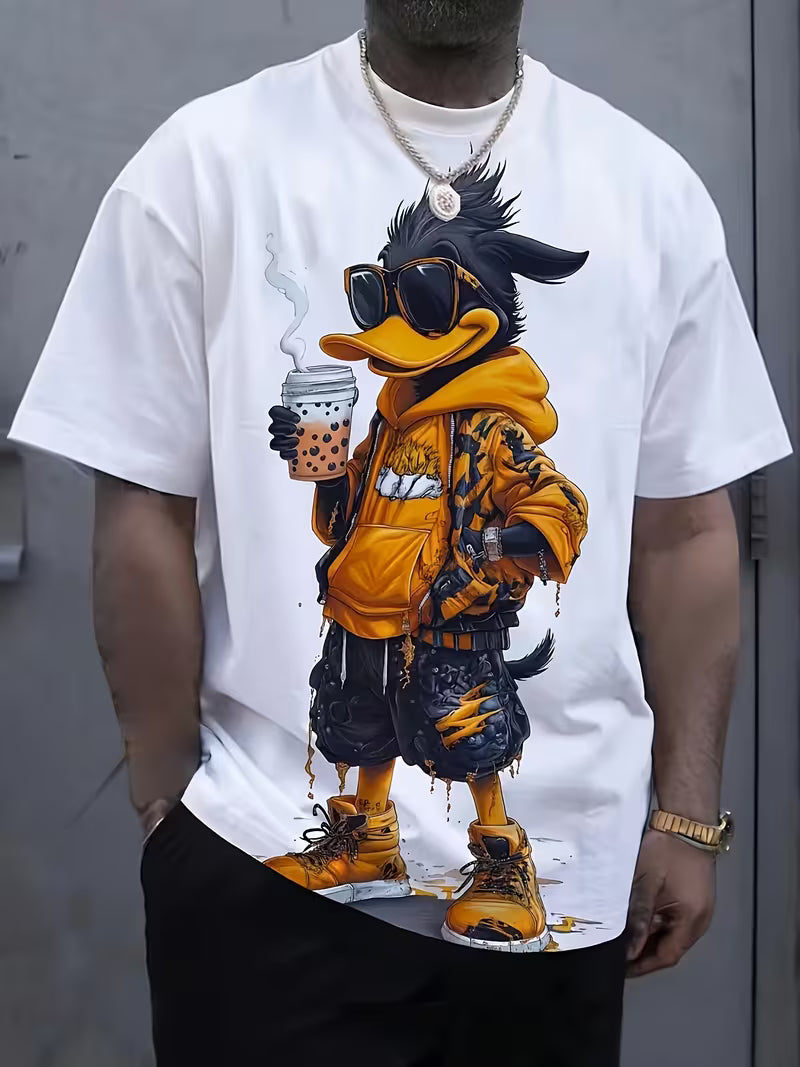T-shirt à manches courtes pour homme avec un design de canard cool de dessin animé, débardeur d'été décontracté à manches courtes, T-shirt simple pour homme.