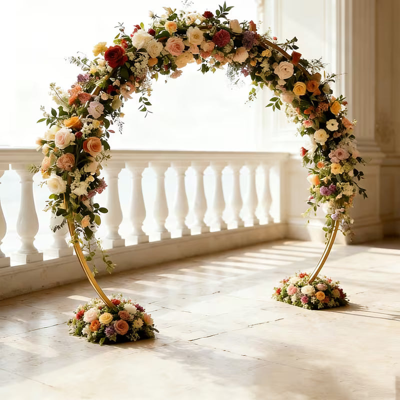 Arche de fleurs et ballons – Support rond doré