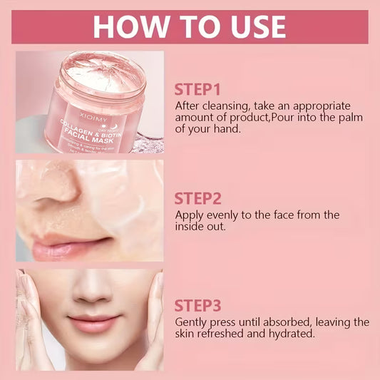 Deux packs de masque visage biotine collagène 50g jour et nuit, beige clair, texture gelée hydratante intense, effet longue durée, cadeau essentiel pour les fêtes, soin de la peau pour l'été