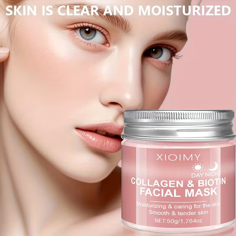 Deux packs de masque visage biotine collagène 50g jour et nuit, beige clair, texture gelée hydratante intense, effet longue durée, cadeau essentiel pour les fêtes, soin de la peau pour l'été
