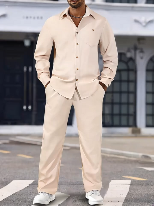 Ensemble Homme 2 Pièces T-shirt Manches Longues et Pantalon Ample à Cordon de Serrage Décontracté