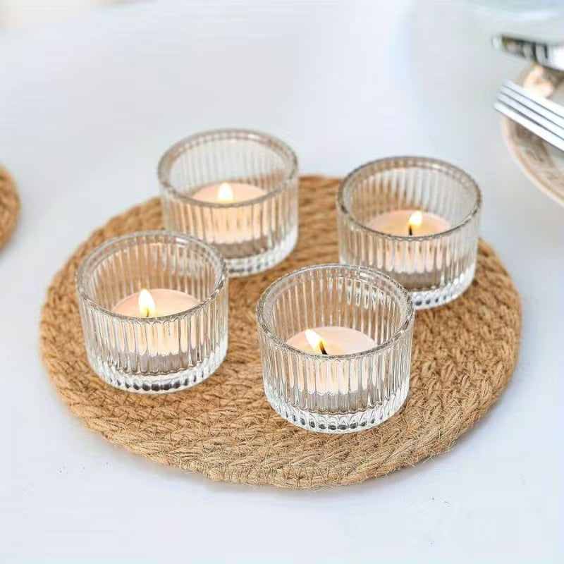 Porte-bougies en verre à stries verticales – Finition polie