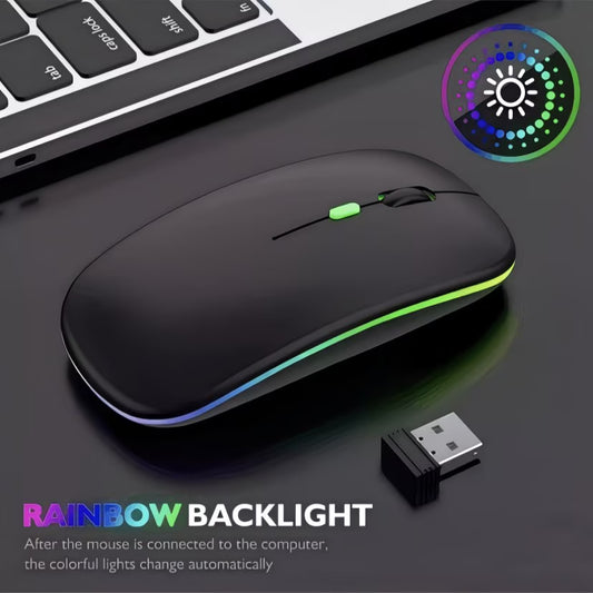 Souris à chargement sans fil avec LED RGB, conception USB optique silencieuse, compatible avec les PC et les ordinateurs portables, rechargeable et ergonomique, avec RGB rétroéclairé, idéale pour les ordinateurs et les ordinateurs portables