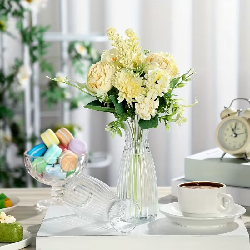 Vases rayés en plastique transparent – Lot pour arrangements floraux