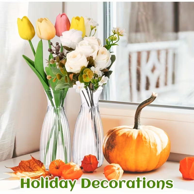 Vases rayés en plastique transparent – Lot pour arrangements floraux